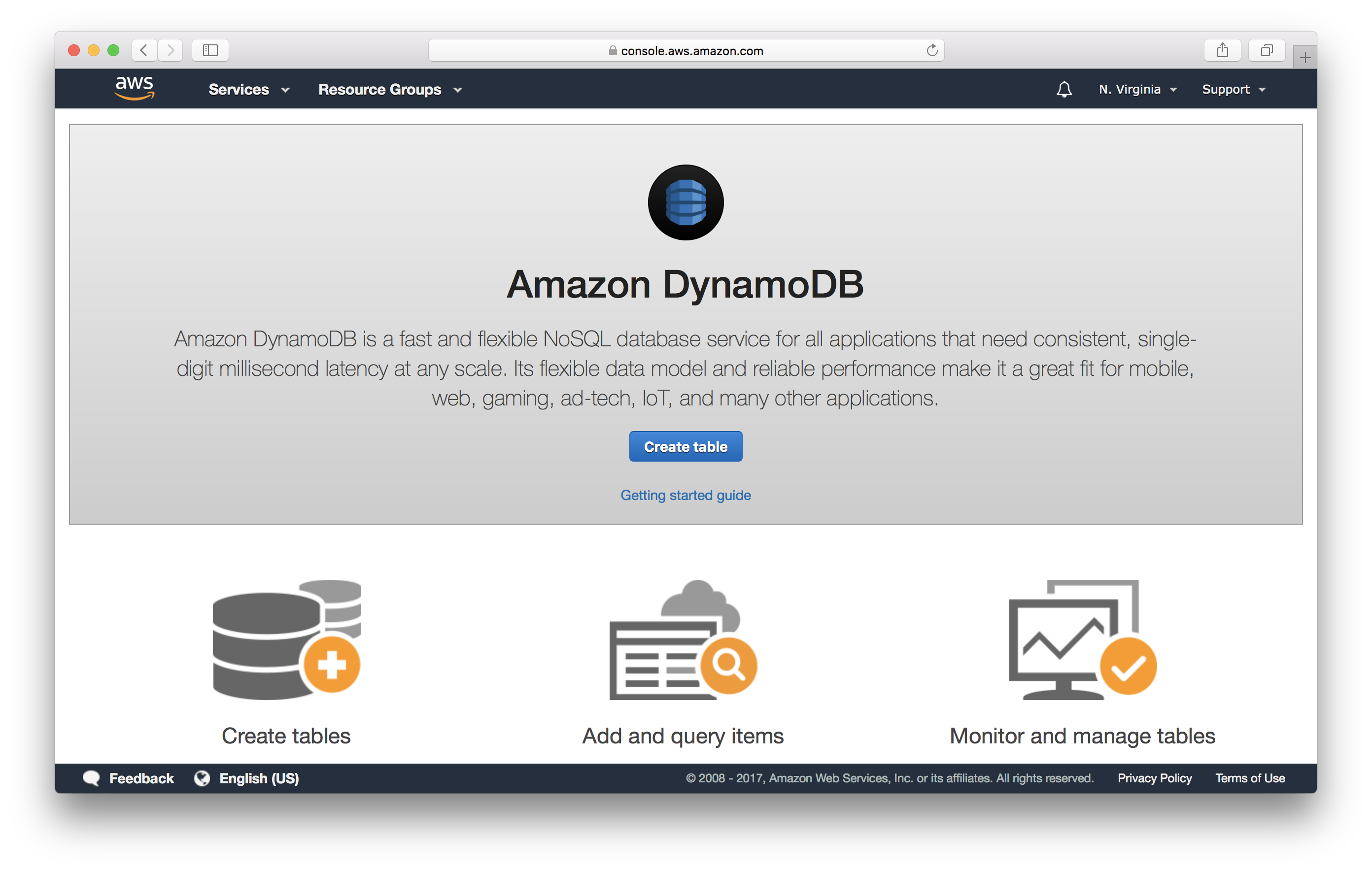 Create DynamoDB Table screenshot